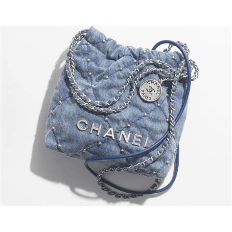 chanel mini 22 light blue|Chanel 22 mini handbag, Washed denim & silver.